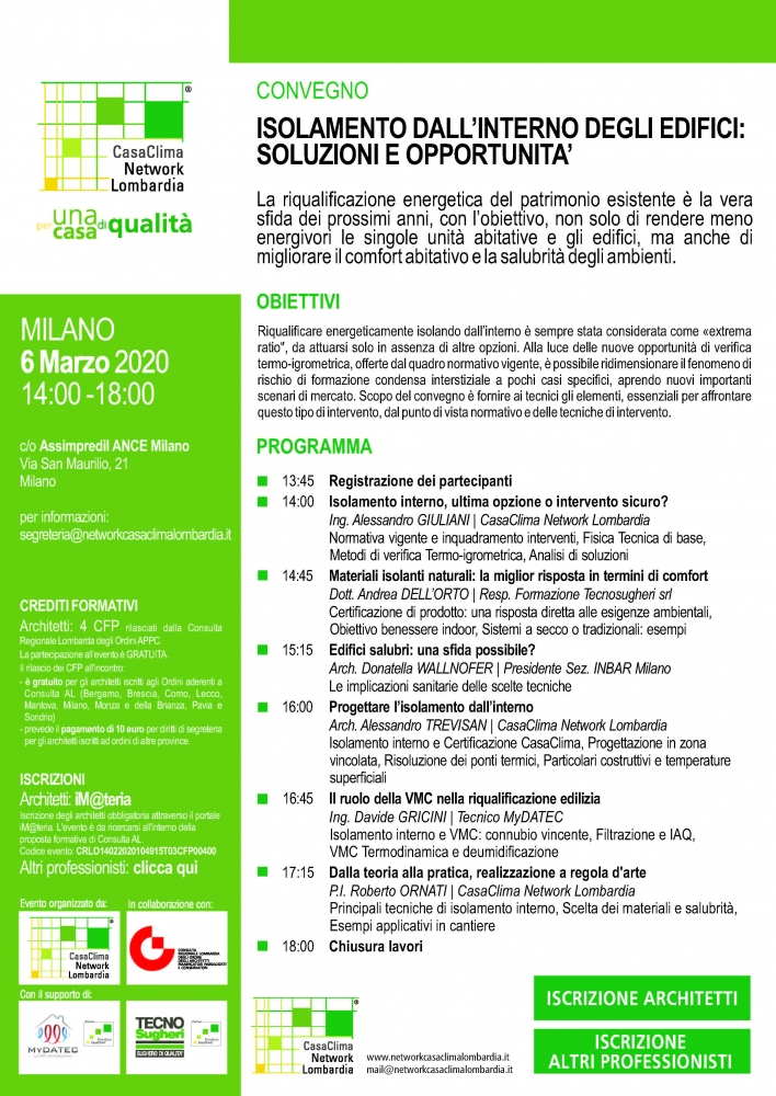 Convegno: isolamento dall'interno degli edifici: Soluzioni e opportunità. Dalle 14,00 alle 18,00